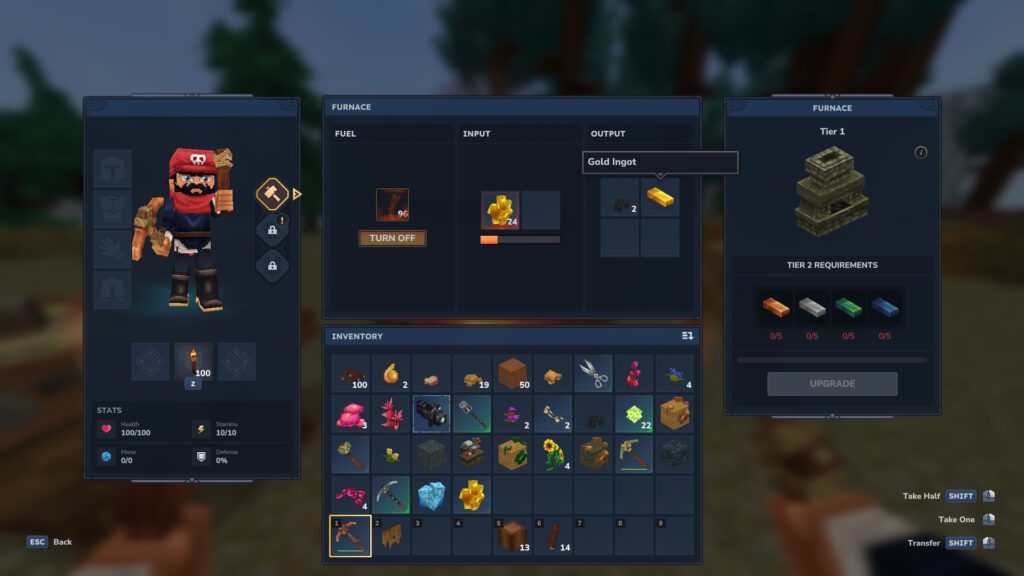 Smelting Gold Ore into ingots at the Furnace | Hytale