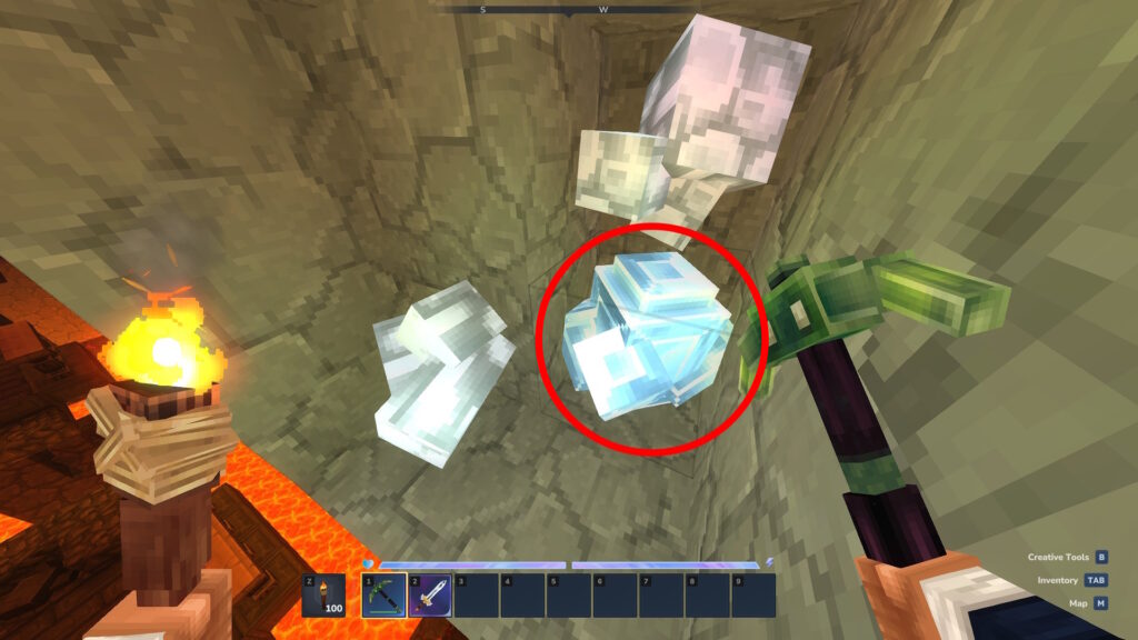 Example of a diamond with white crystals underground | Hytale