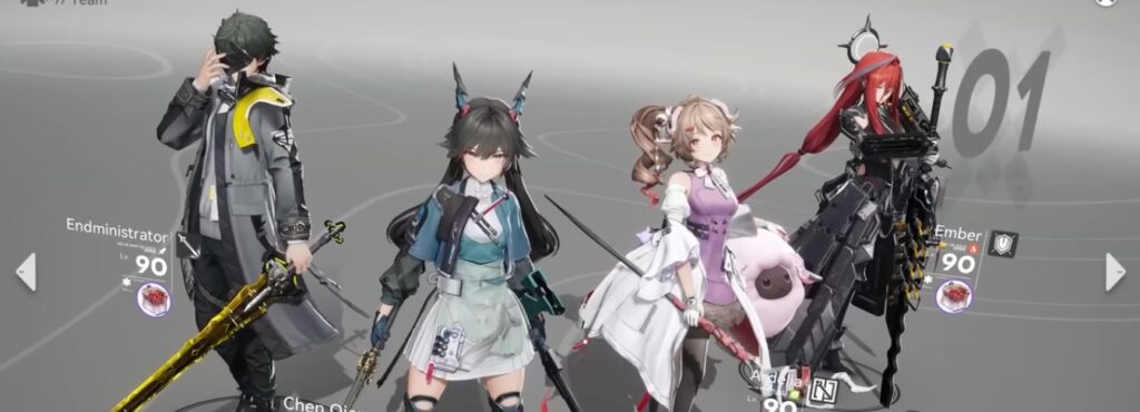 Example Teams for Key Characters Endministrator, Da Pan, Leong, Pogranichnik, Last Rite, Laevatain, Avywenna & Yvonne in Arknights Endfield.