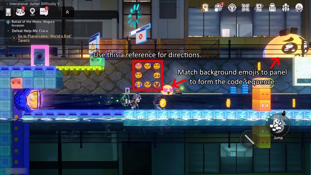 Doverbrook Dsitrict Interplanar Jump V emoji puzzle clue for Bizarre Melody | Honkai Star Rail