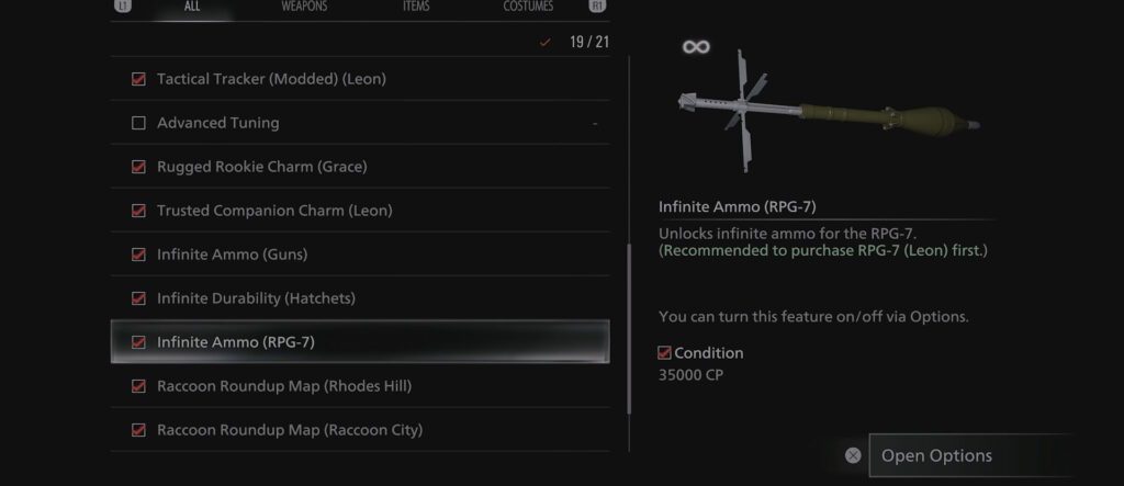 Infinite Ammo for the RPG-7 in the Special Content Shop in Resident Evil Requiem