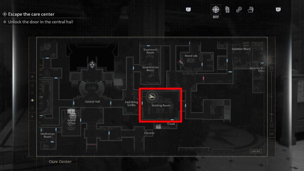 Care Center Waiting Room on the map | Resident Evil Requiem