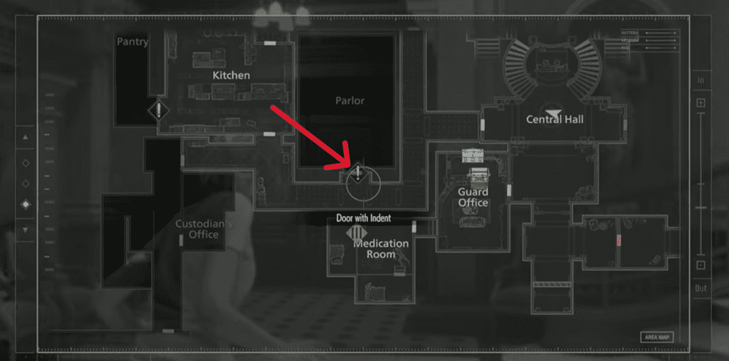 Location of the Parlor marked on the map. 