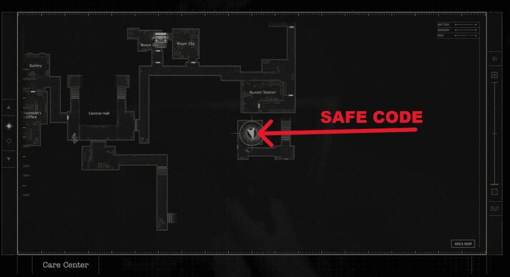 Location of the Safe Code clue marked on the map.