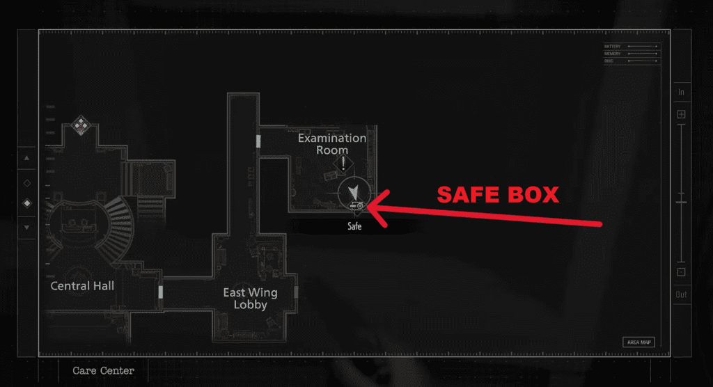 Location of the Safe Box marked on the map.