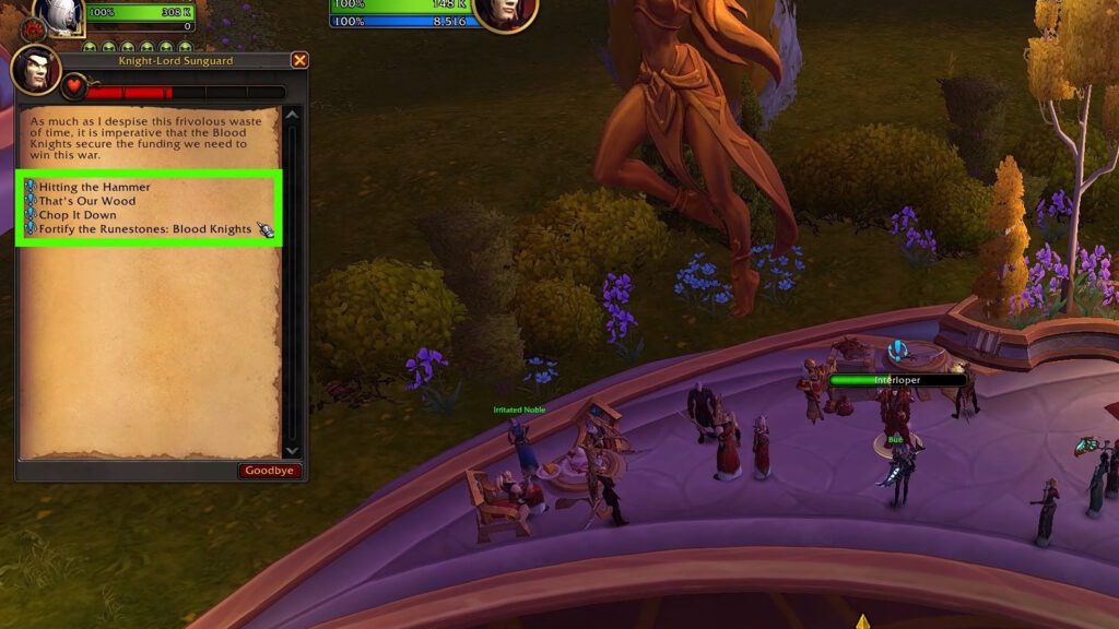 Example of the Weekly Quests for the Blood Knights | WoW Midnight