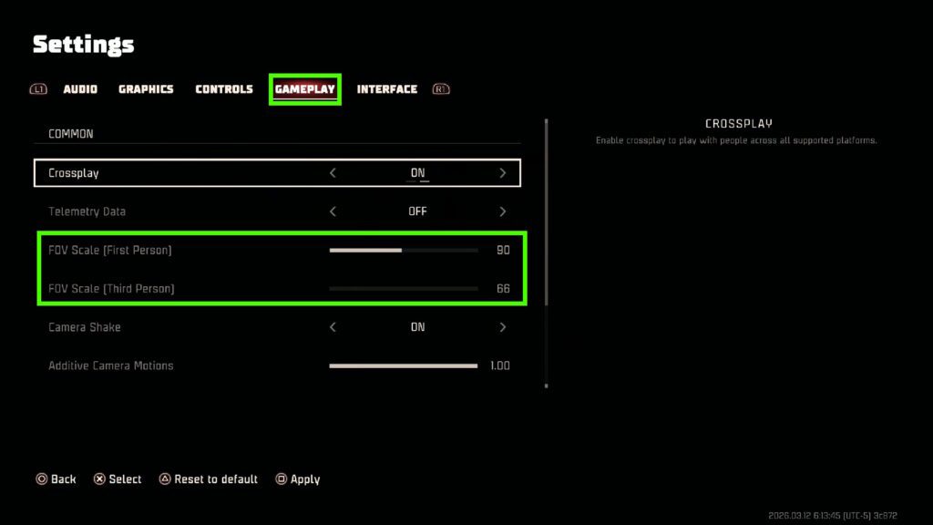 FOV Scale in the gameplay settings | John Carpenter's Toxic Commando