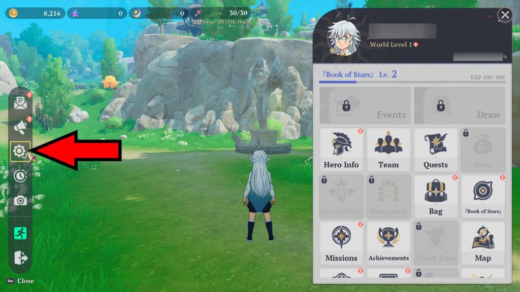 Settings button | The Seven Deadly Sins:  Origin