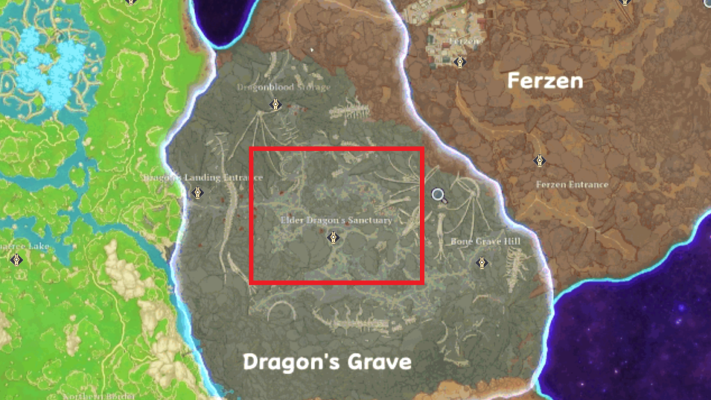 The location marked on the map is where you can find a Curious Wild Dragon roaming around.