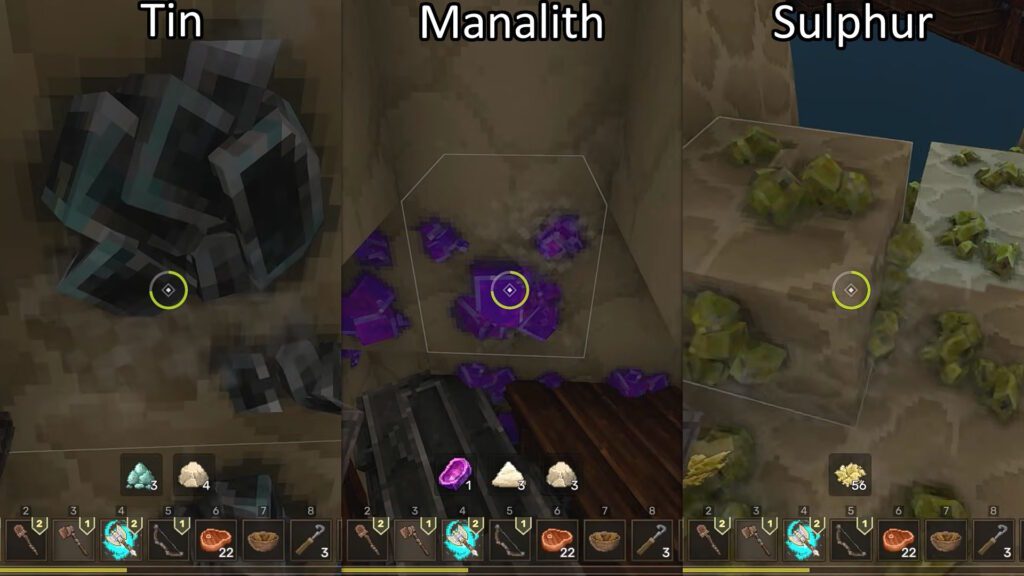 Examples of Tin, Manalith, and Sulphur | Everwind
