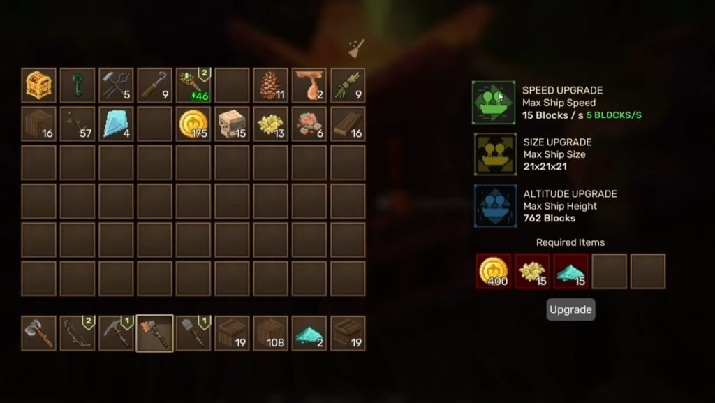 Airship upgrading menu.