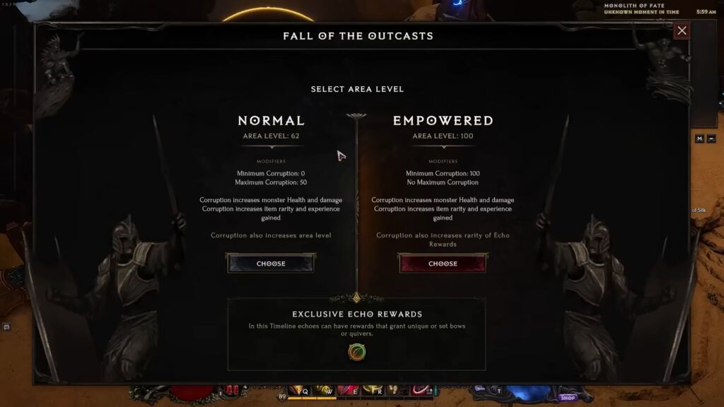 Normal and Empowered Timeline Selection | Last Epoch