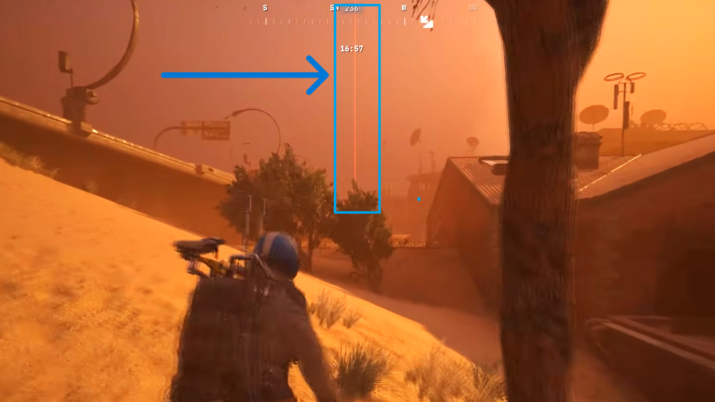 The laser beam which points towards the sky indicating an Assessor probe. 