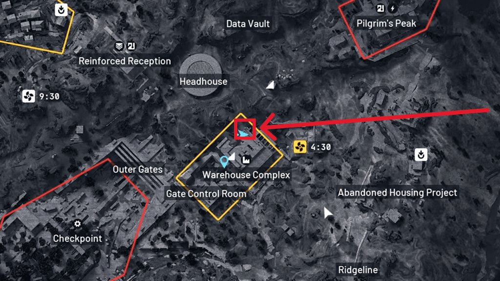 First Objective in Warehouse Complex marked on the map.