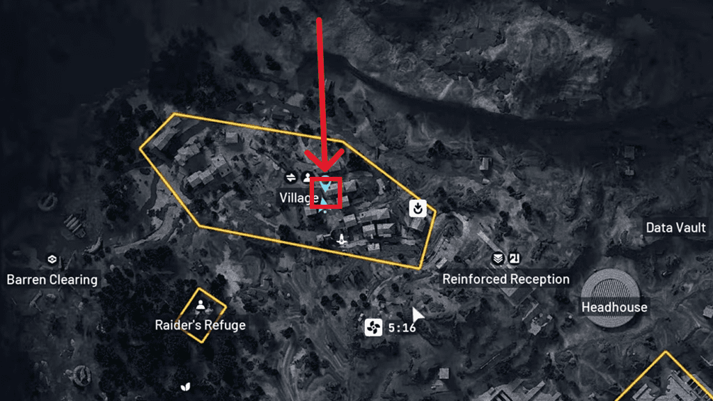 Second Objective in Village marked on the map.