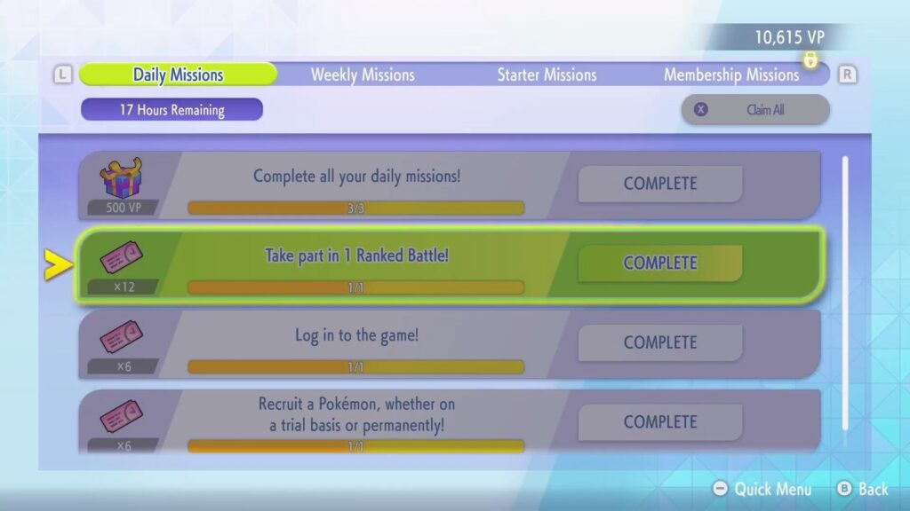Daily Missions | Pokémon Champions