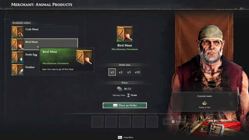 Merchant: Animal Product station screen.