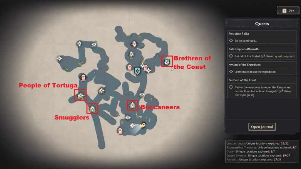 Locations of all the faction hideouts marked on the map. 