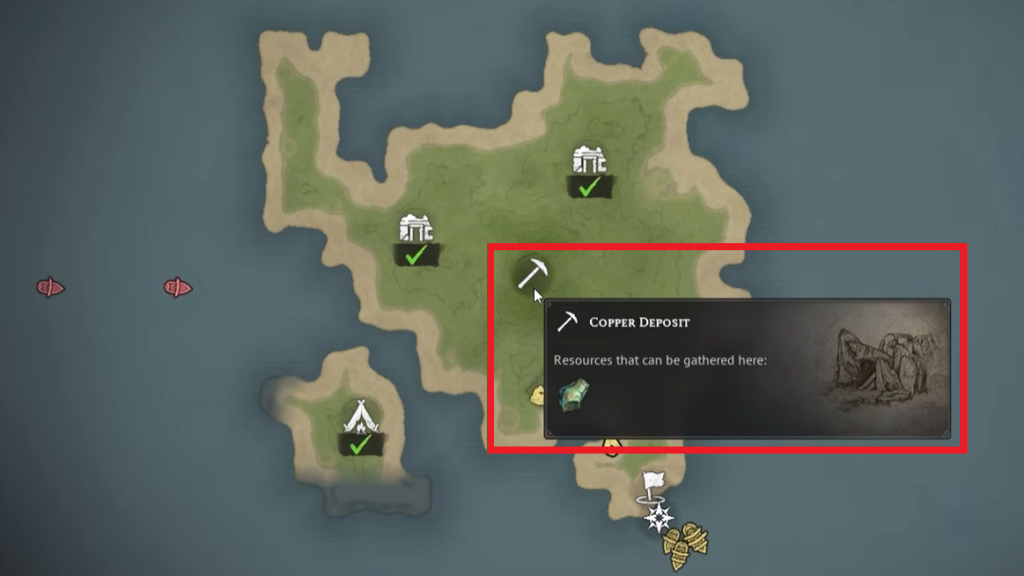 The Copper Deposit icon marked on the map. 