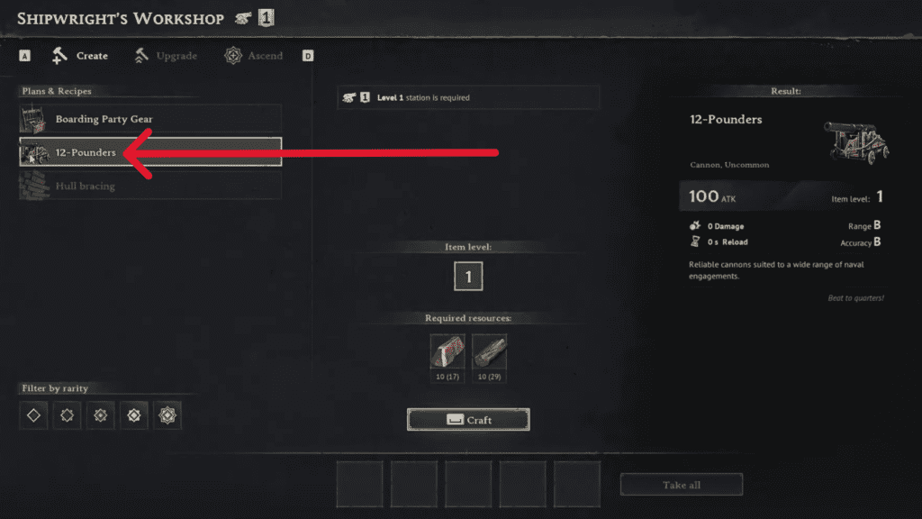 12-Pounders marked in the Shipwright's Workshop menu.
