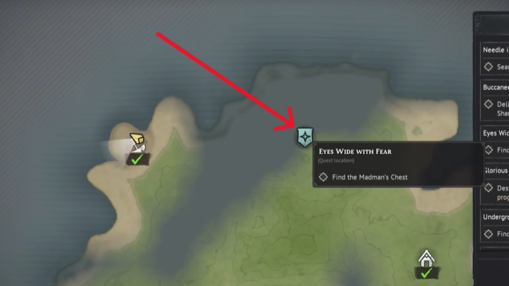 Location of the Madman's Chest marked on the map. 