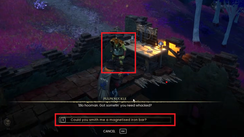 The goblin called "Pulpknuckle" who will give you the Magnetized Iron Bar. 