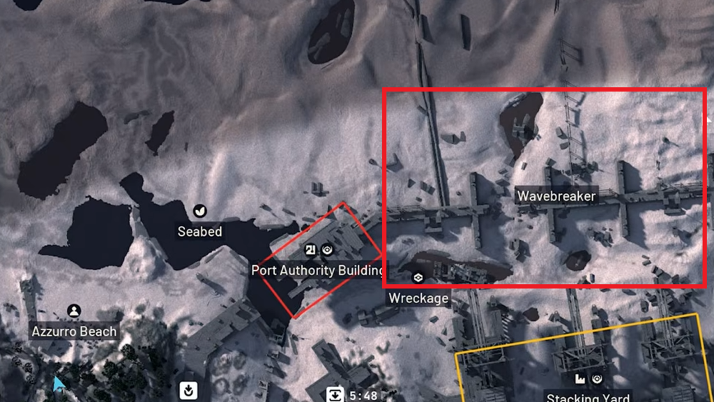 Location of the beach around Wavebreaker marked on the map. 