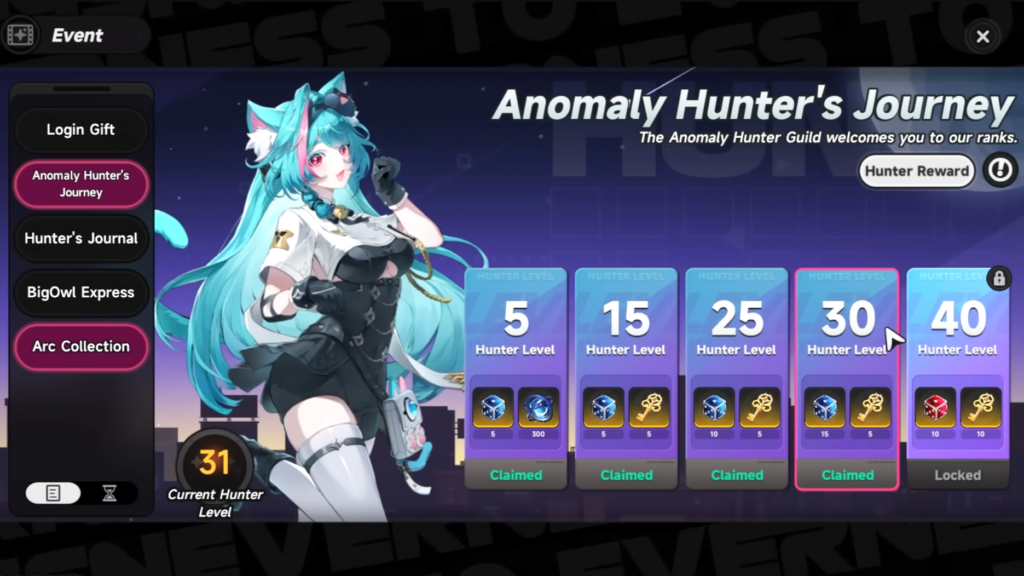 The "Anomaly Hunter's Journey" Event.