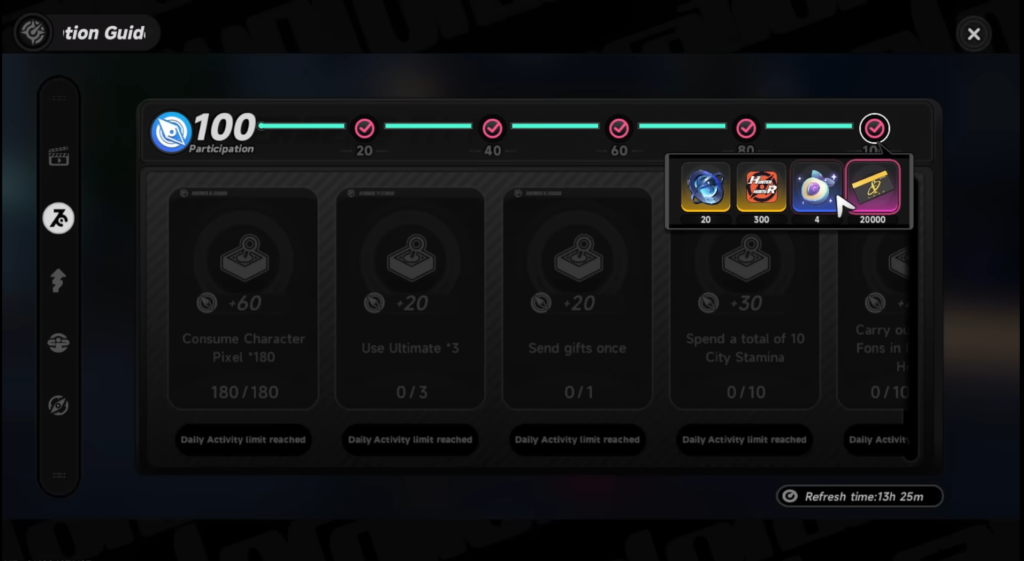 The Daily Activities screen of the Exploration Guide. 
