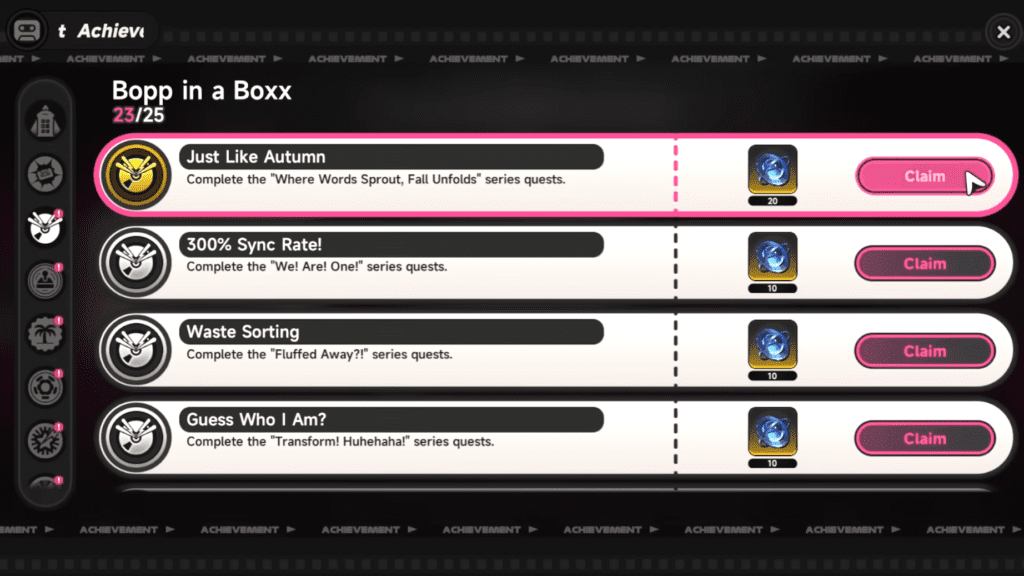 The Achievements screen.