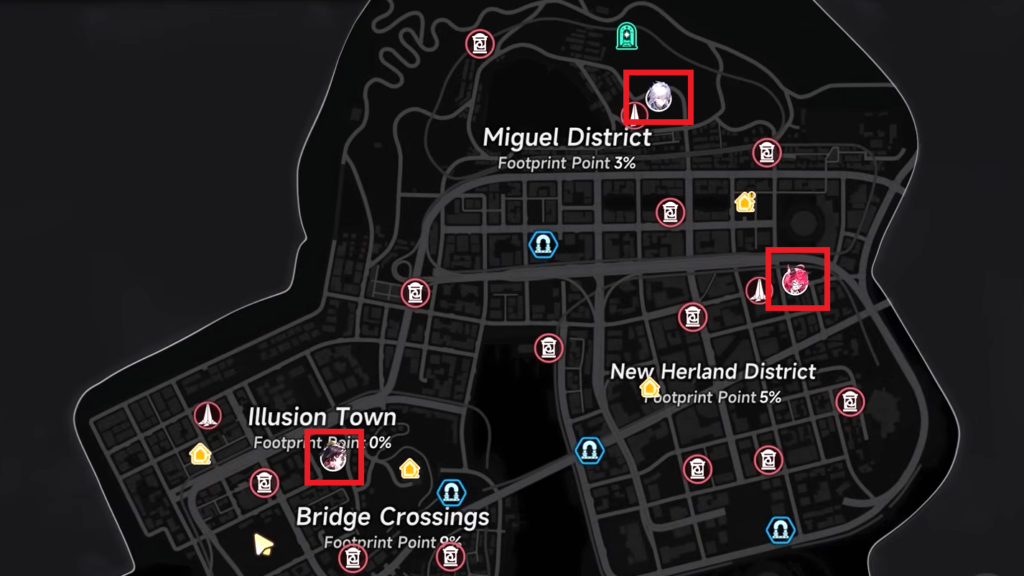 Examples of Character Encounter marked on the map.