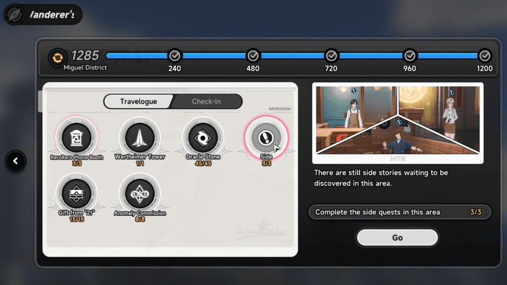 Side Quests shown in the Wanderer's Journal.
