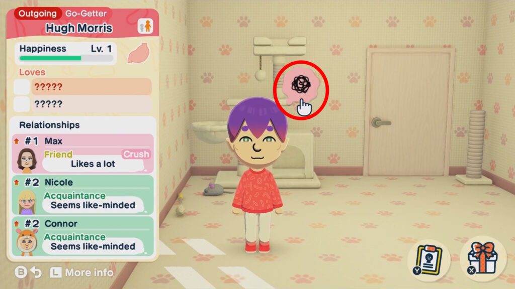 Mii with pink thought bubble | Tomodachi Life: Living the Dream