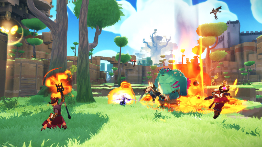Multiple characters in battle. 