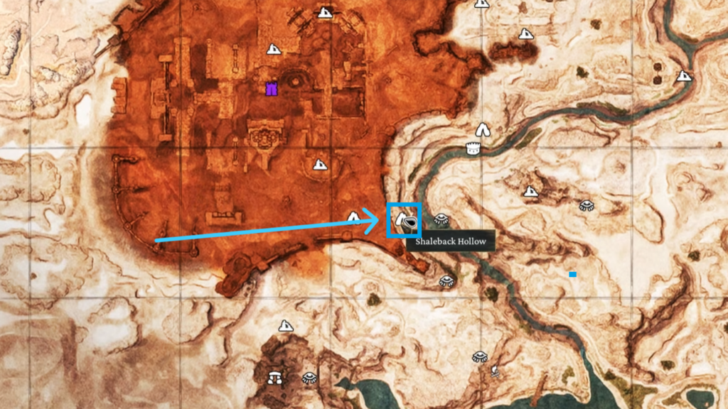 Location of Shaleback Hollow marked on the map. 