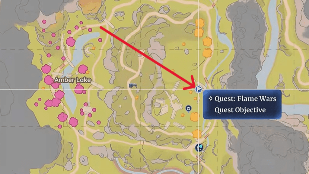 Location of the Flame Queen marked on the map.