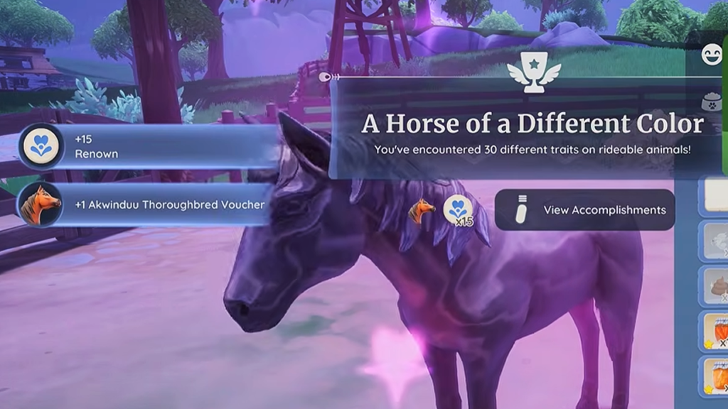 The "A Horse of a Different Color" accomplishment which offers the Akwindu Thoroughbred Voucher.
