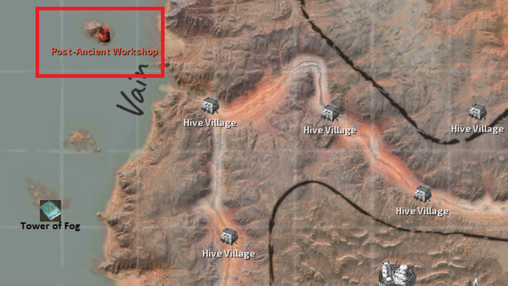 Location of the Post-Ancient Workshop in Vain marked on the map.