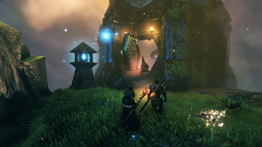 Player using a magic staff.