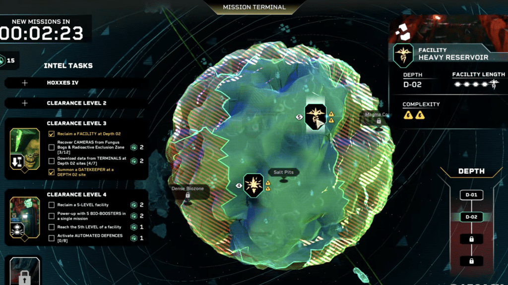The Mission Terminal screen.