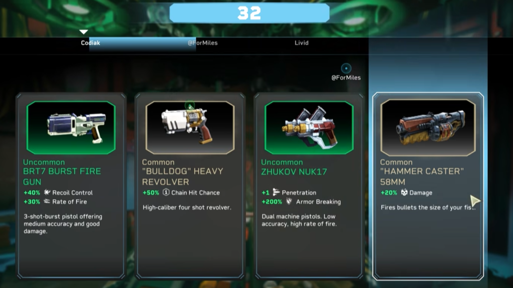 Select a weapon from the four choices given to your team.
