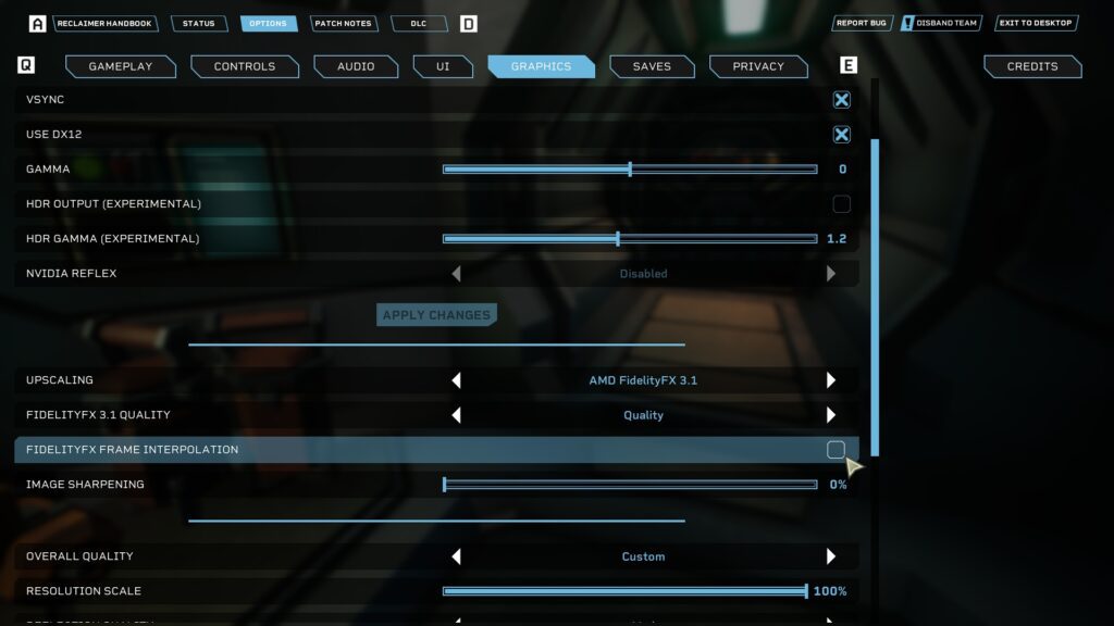 FidelityFX Frame Interpolation seeting | Deep Rock Galactic: Rogue Core