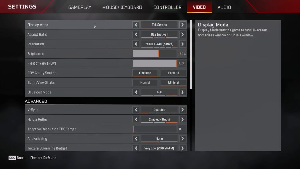 Apex Legends Video Settings
