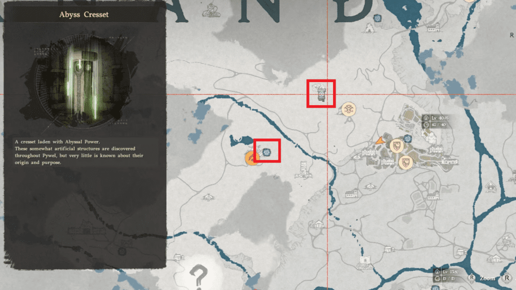 Examples of Abyss Nexus and Abyss Cresset marked on the map. 