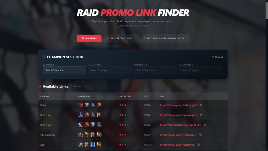 Raid Promo Link Finder screenshot | RAID: Shadow Legends