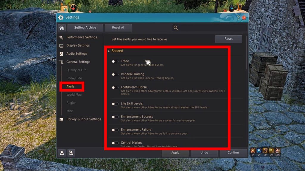 Alerts| Black Desert Online Settings