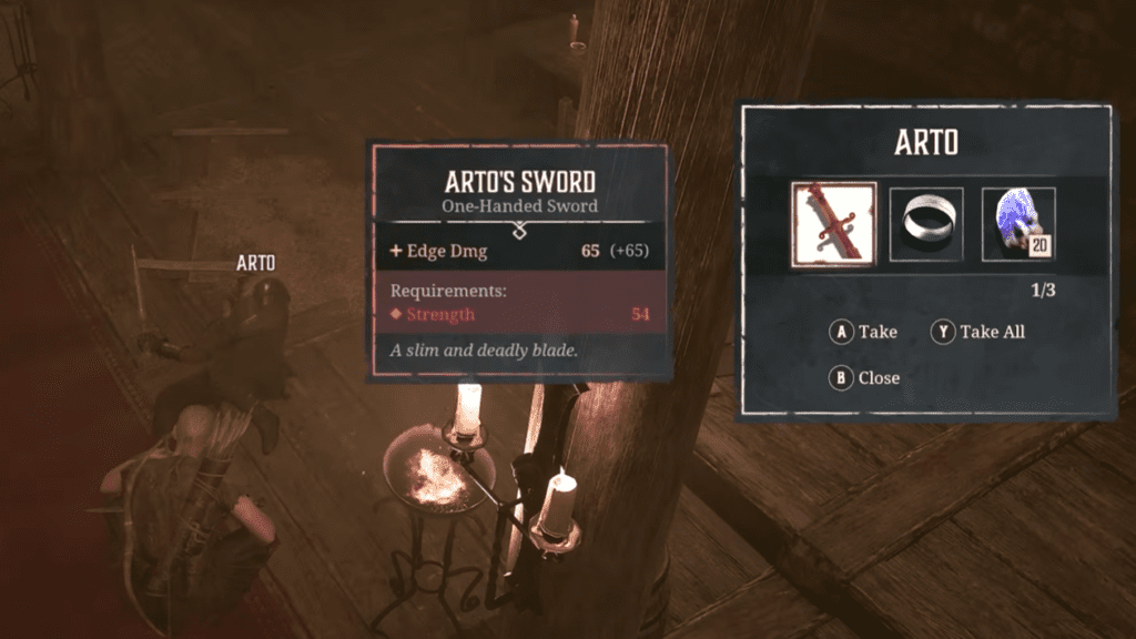 Loot dropped from killing Arto. 