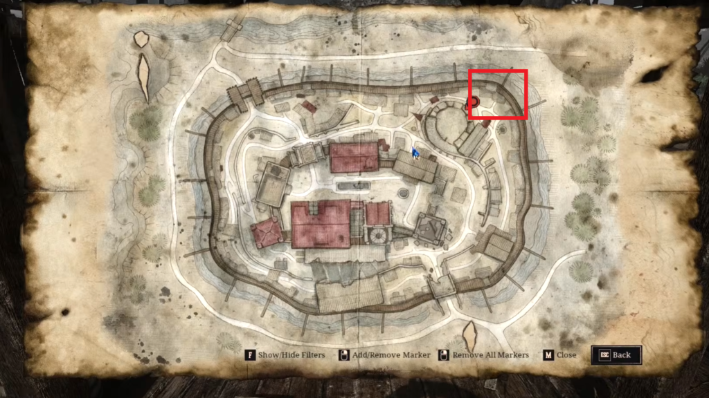 The location of the Hut that contains the chest which has the "Old Recipe" is marked on the map.