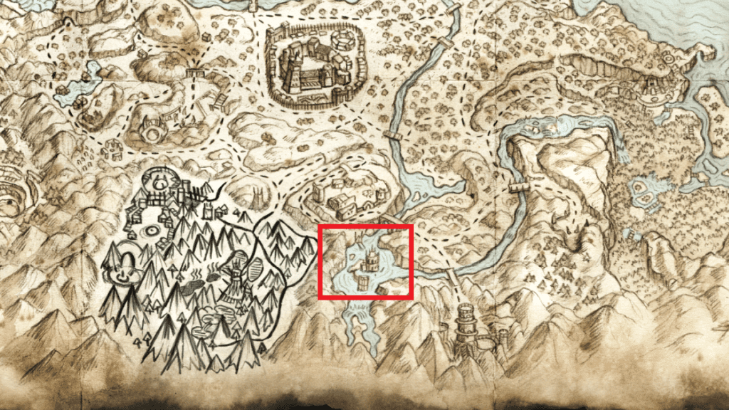 Location of Xardas' Sunken Tower marked on the map.
