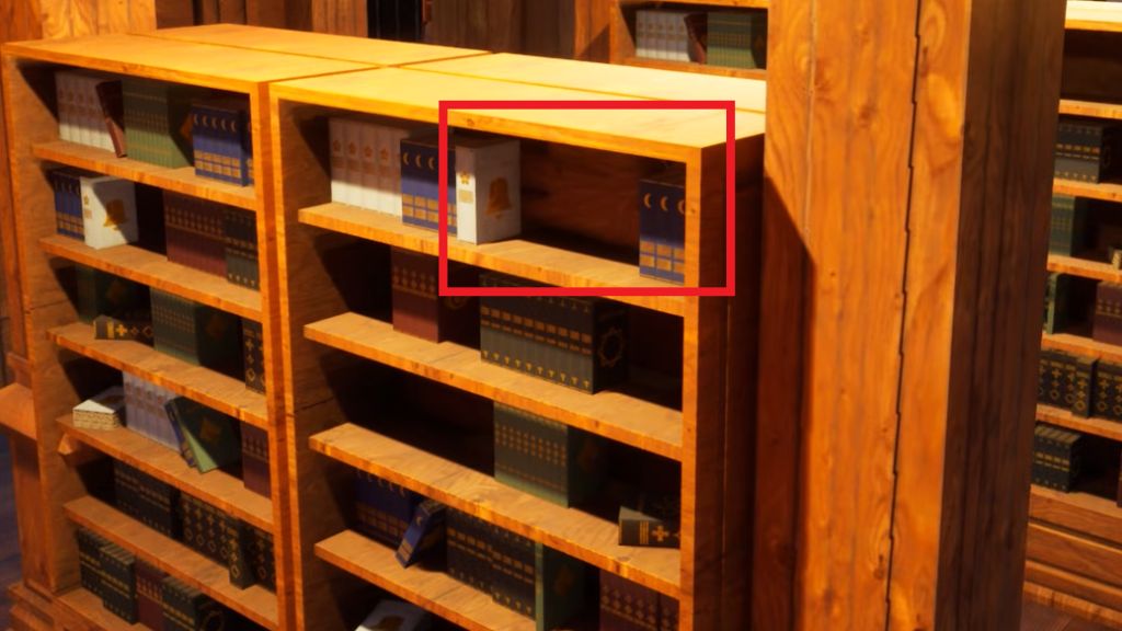 Example of blending in between the empty space of the bookshelves.